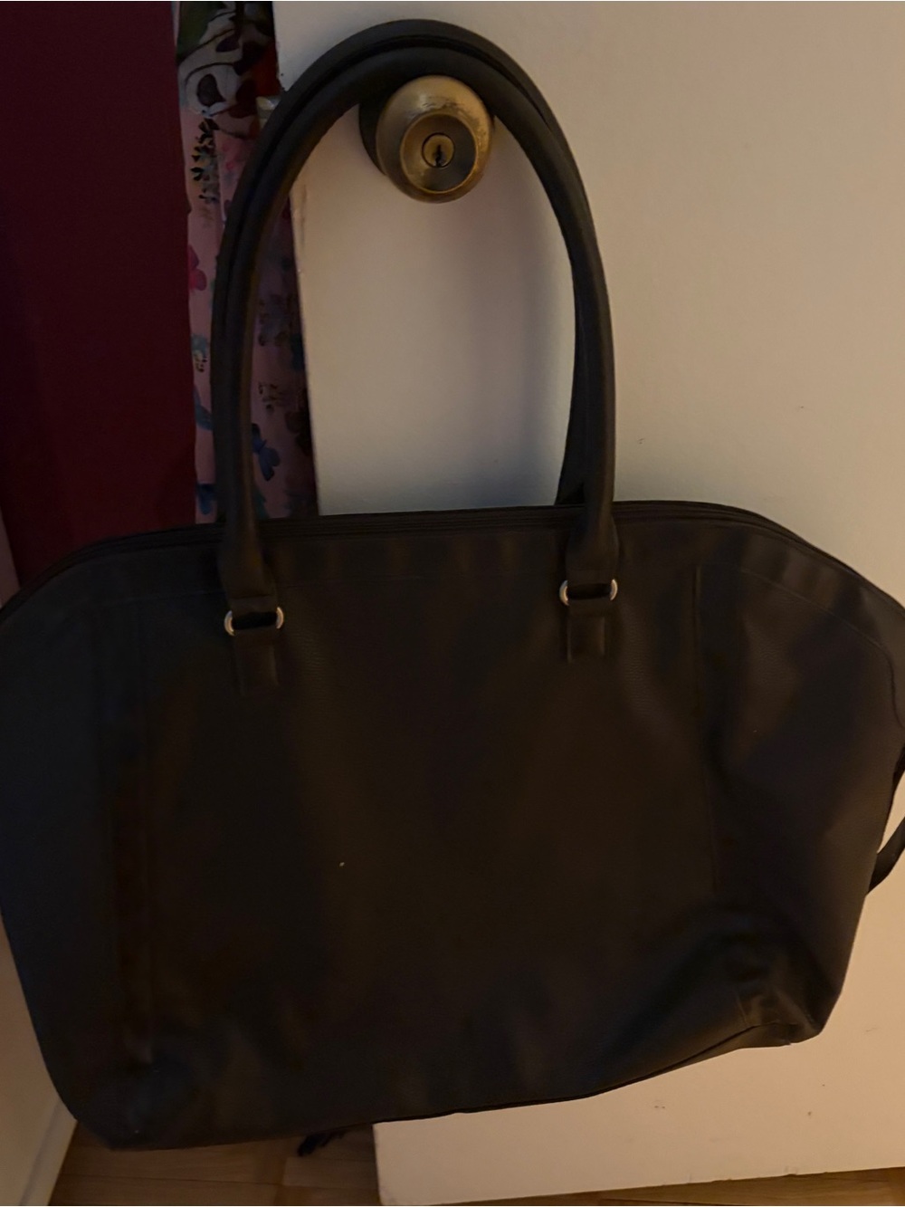Brown Leather Classic Black Tote Bag - Minimalist Women's Handbag